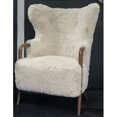 Accent Chair - Cream Fur w/Dark Finish