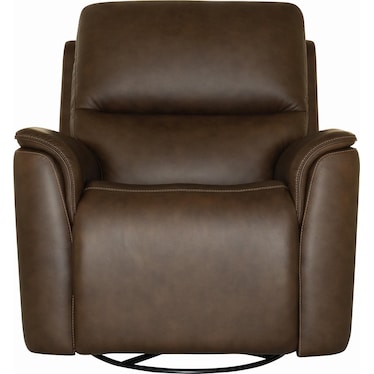 Power Leather Swivel Glider Recliner w/ Power Headrest, Lumbar, Heat & Massage