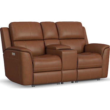 Power Reclining Leather Loveseat with Console & Power Hearests & Lumbar