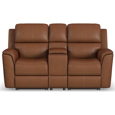 Power Reclining Leather Loveseat with Console & Power Hearests & Lumbar
