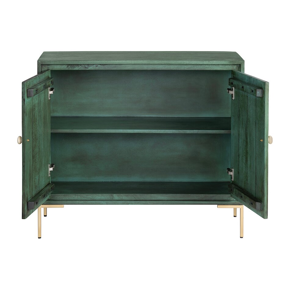 dark green stain with natural wood graining and white floral door front designs back color: green interior color: green metal finish: powder coated wall units   