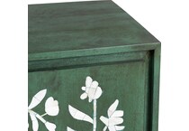 dark green stain with natural wood graining and white floral door front designs back color: green interior color: green metal finish: powder coated wall units   