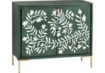 dark green stain with natural wood graining and white floral door front designs back color: green interior color: green metal finish: powder coated wall units   