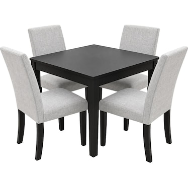 Square Dining Table & 4 Side Chairs - Black
