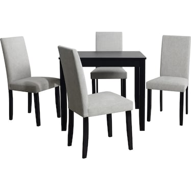 Square Dining Table & 4 Side Chairs - Black