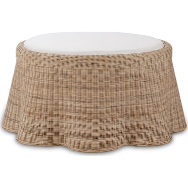 Newport Ottoman in natural rattan w/ Cushion in Artic White Fabric