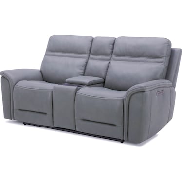 Leather Power Reclining Loveseat with Zero Gravity- Blue Gray