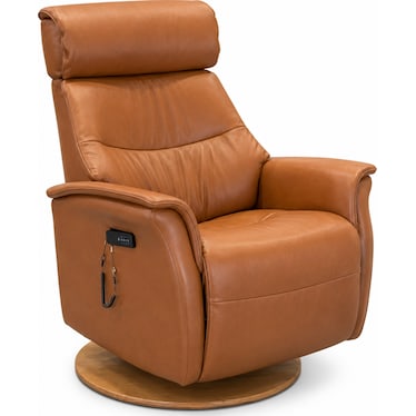 Comfort Glide Power Leather Recliner-Cognac