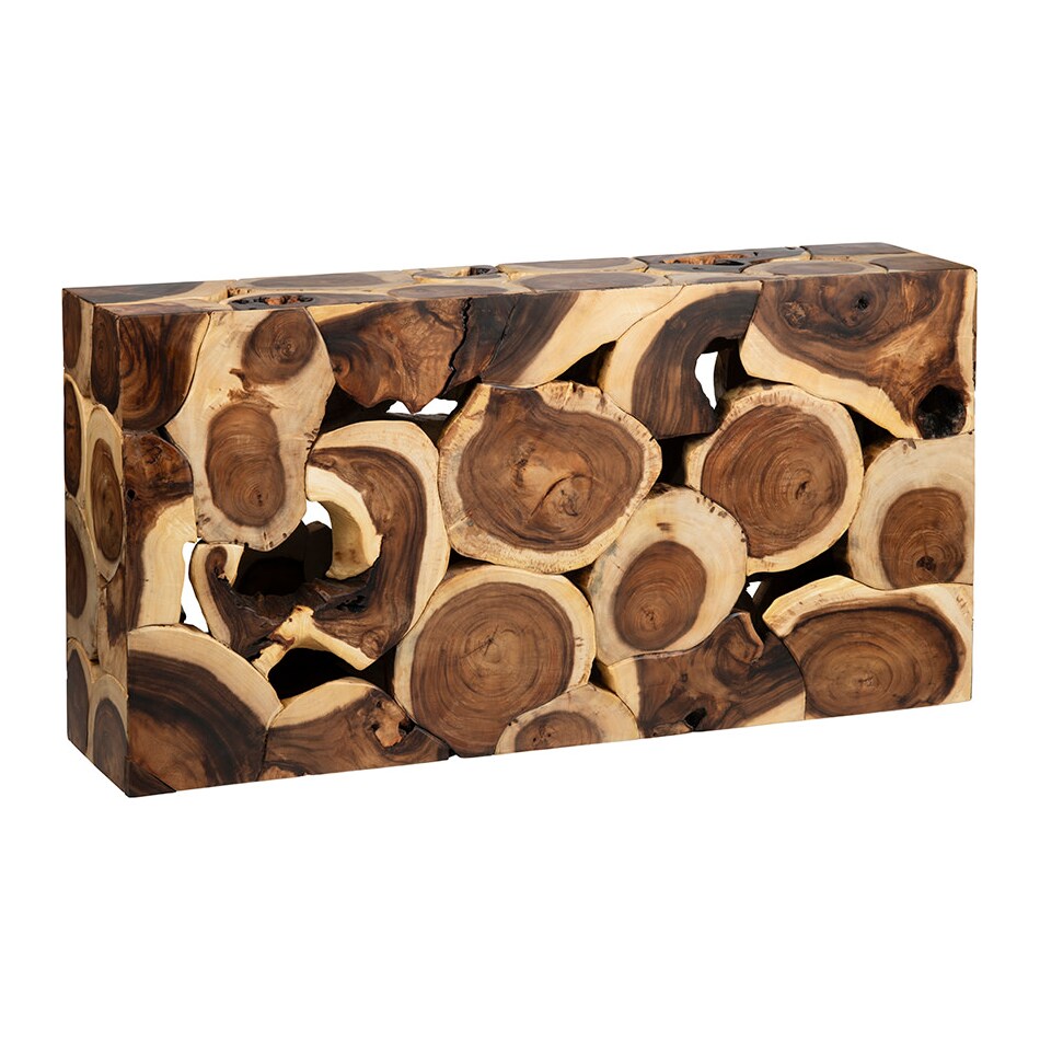 natural wood tones featuring wood knoting details wall units   