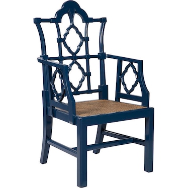 Navy Chinese Chippendale Cane Accent Chair
