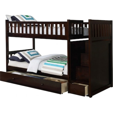 Twin Over Twin Bunk Bed with Storage & Stairs