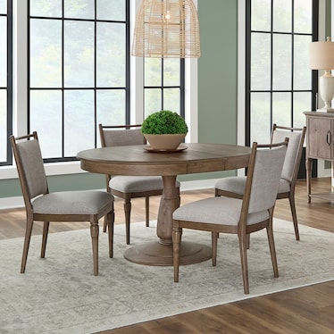Round Pedestal Table with 4 Upholstered Side Chairs