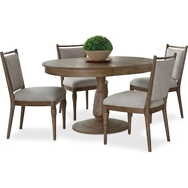 Round Pedestal Table with 4 Upholstered Side Chairs