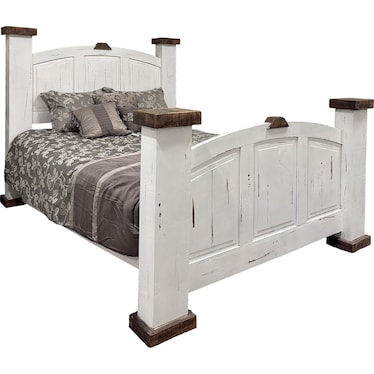 Solid Wood Queen Bed - Distressed White