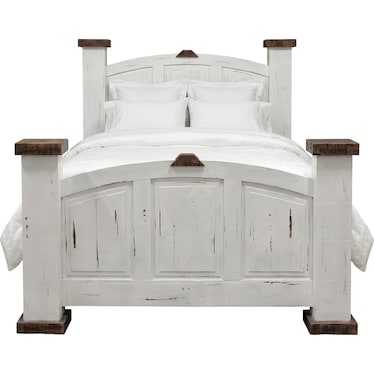 Solid Wood Queen Bed - Distressed White
