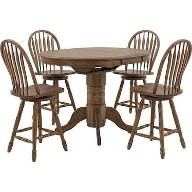 Antique Honey Counter Table with 4 Chairs