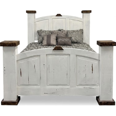 Solid Wood King Bed - Distressed White