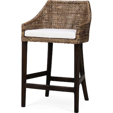 Savanah Counter Stool in Light Glazed Rattan w/ Artic White Seat Cushion