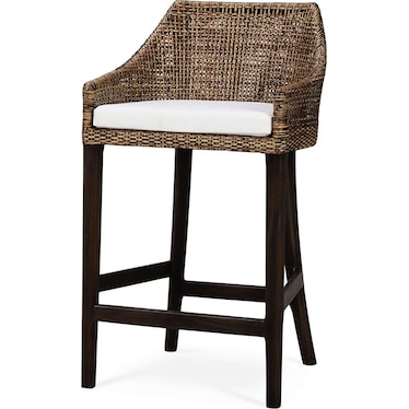 Savanah Bar Height Bar Stool in Light Glazed Rattan w/ Artic White Seat Cushion