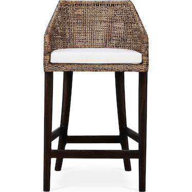 Savanah Bar Height Bar Stool in Light Glazed Rattan w/ Artic White Seat Cushion