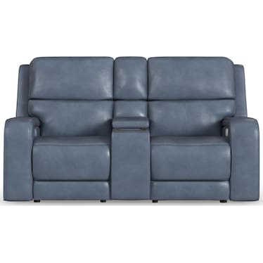 Power Reclining Leather Loveseat with Console, Power Headrests, Lumbar, Heat & Massage