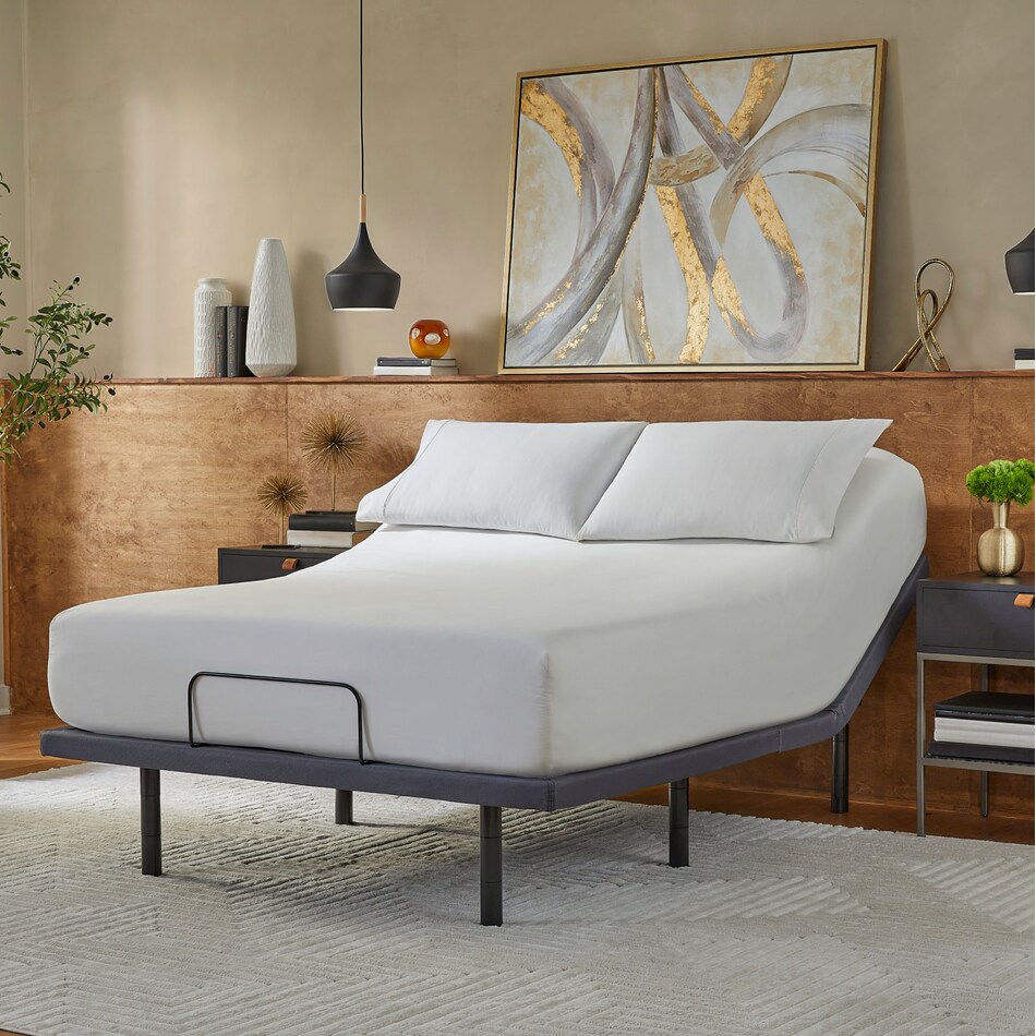 top color: gray side color: gray accent color: black bedding   