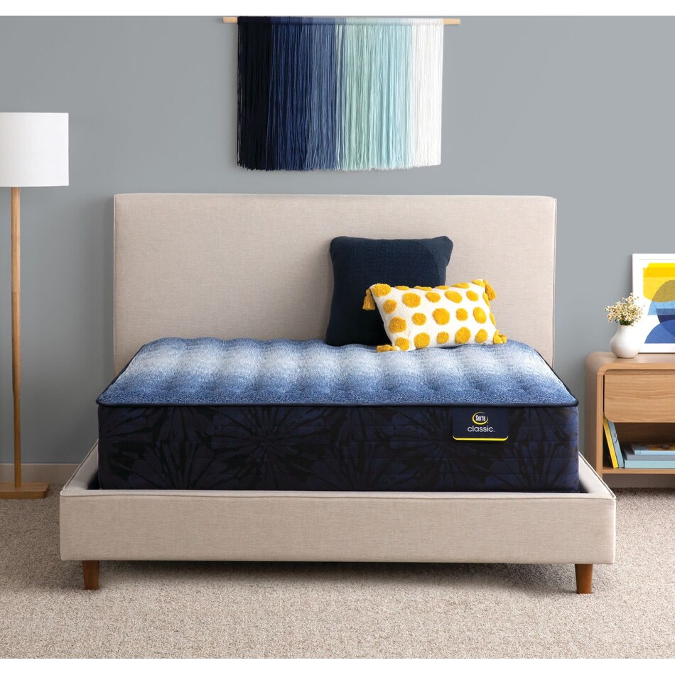 top color: multicolor side color: off white accent color: dark blue bedding   