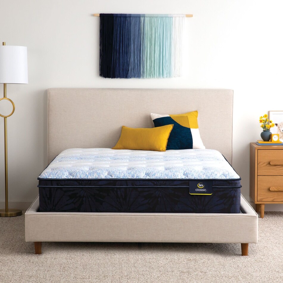 top color: multicolor side color: off white accent color: light blue bedding   