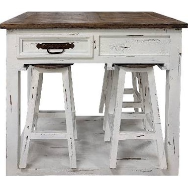 Island with 4 Stools - White Distressed